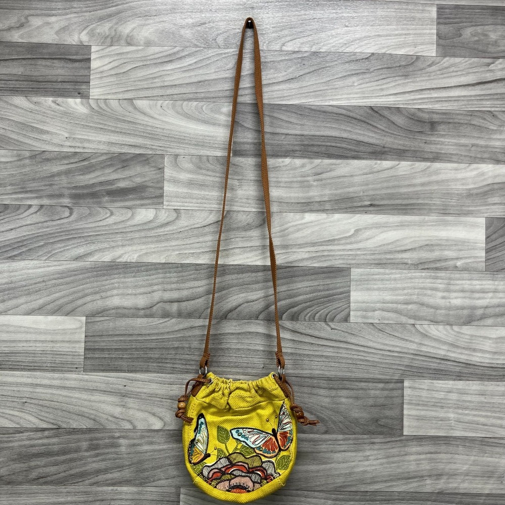 Vintage Fossil Crossbody Bag Purse Yellow Butterfly Motif Mini Graphic Canvas - Picture 1 of 13